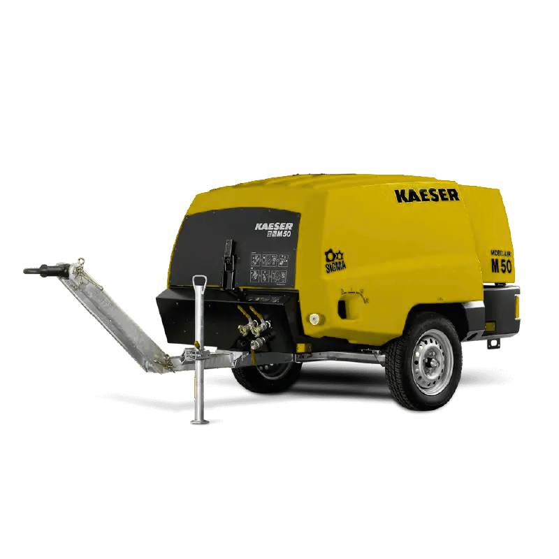 Compresor Kaeser M50, equipo portátil diésel de 5.0 m³/min para herramientas neumáticas.