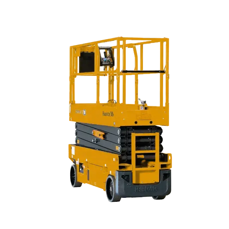 Tijera eléctrica Haulotte COMPACT 10N, plataforma ultracompacta para trabajos en espacios reducidos.