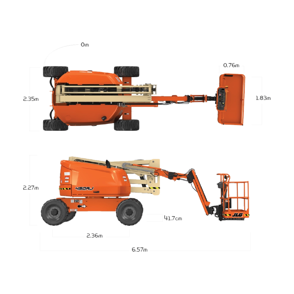 Manlift Diesel 16 m JLG JLG450AJ Dimensiones
